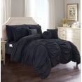 thumbnail image 1 of Celine Linen 10-PIECE Bed-in-a-Bag Pleated Comforter Set, Ruched Ruffle Comforter Set Includes Bed Sheet Set with Double Sided Storage Pockets, Full/Queen, Black, 1 of 3