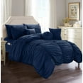thumbnail image 1 of Celine Linen 10-PIECE Bed-in-a-Bag Pleated Comforter Set, Ruched Ruffle Comforter Set Includes Bed Sheet Set with Double Sided Storage Pockets, Full/Queen, Navy Blue, 1 of 3