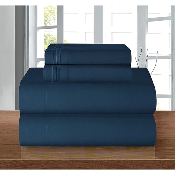 Celine Linen 1500 Thread Count Microfiber 4-Pc Sheet Set Queen, Navy