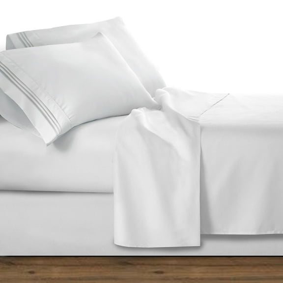 Celine Linen 1500 Series Wrinkle and Fade Resistant 4-Piece Bed Sheet set, Deep Pocket, HypoAllergenic - Queen, White