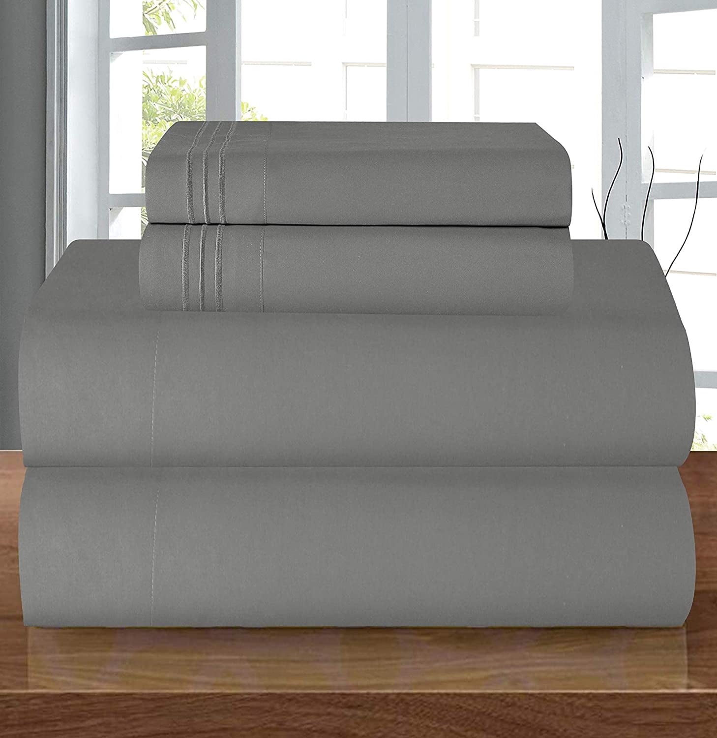Celine Linen 1500 Thread Count Microfiber 4-Pc Sheet Set Twin, Gray