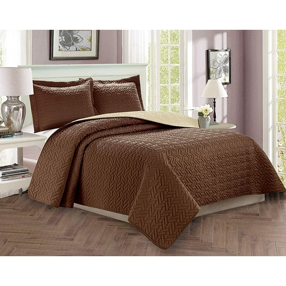 Celine Linen 3-Piece Bedspread Coverlet Quilted Set with Shams-Full/Queen Chocolate/Cream