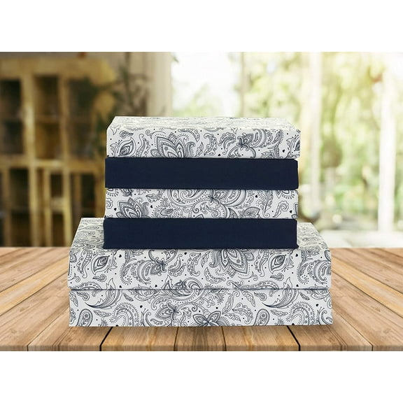 Celine Linen 4-Piece Navy Blue Paisley Comforter Sets, Twin XL