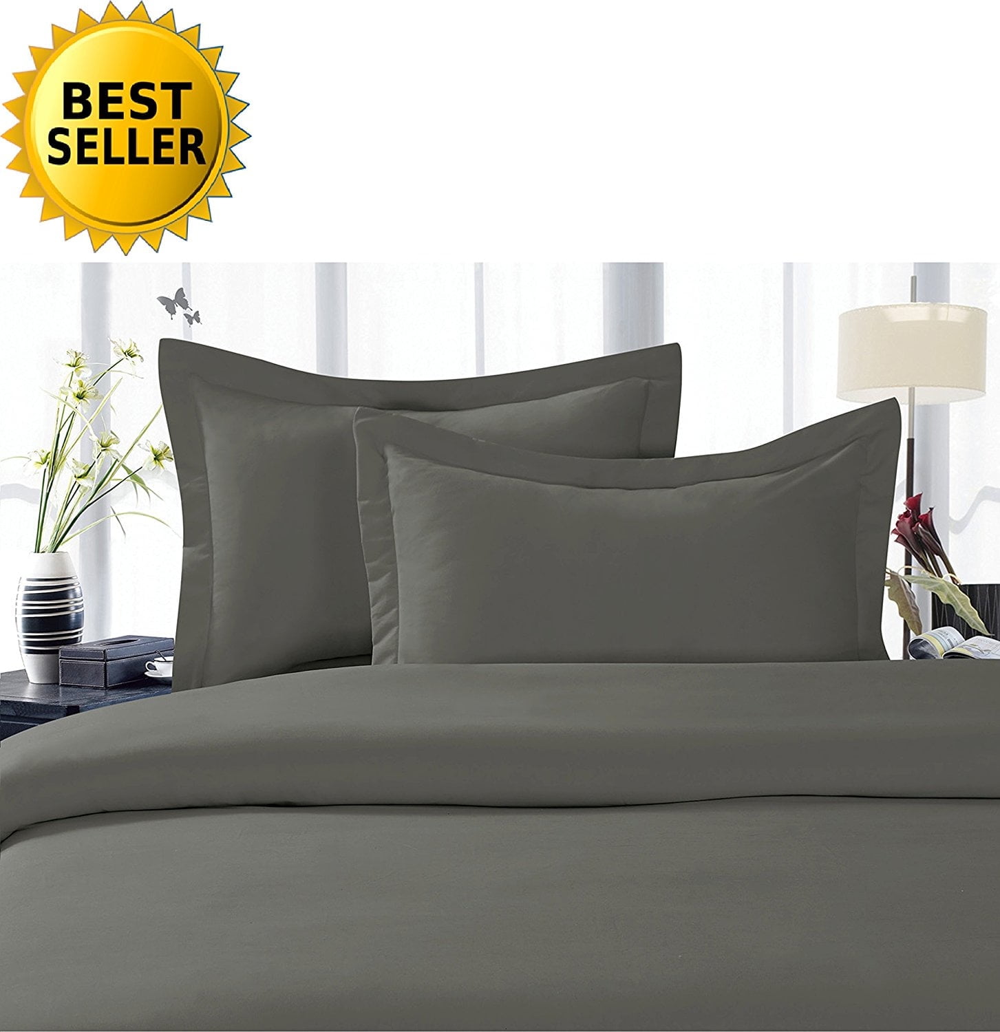 Celine Linen Best, Softest, Coziest Duvet Cover Ever! 1500 Series Egyptian Quality Luxury Super Soft WRINKLE FREE 3-Piece Duvet Cover Set , King/Cali King, Grey
