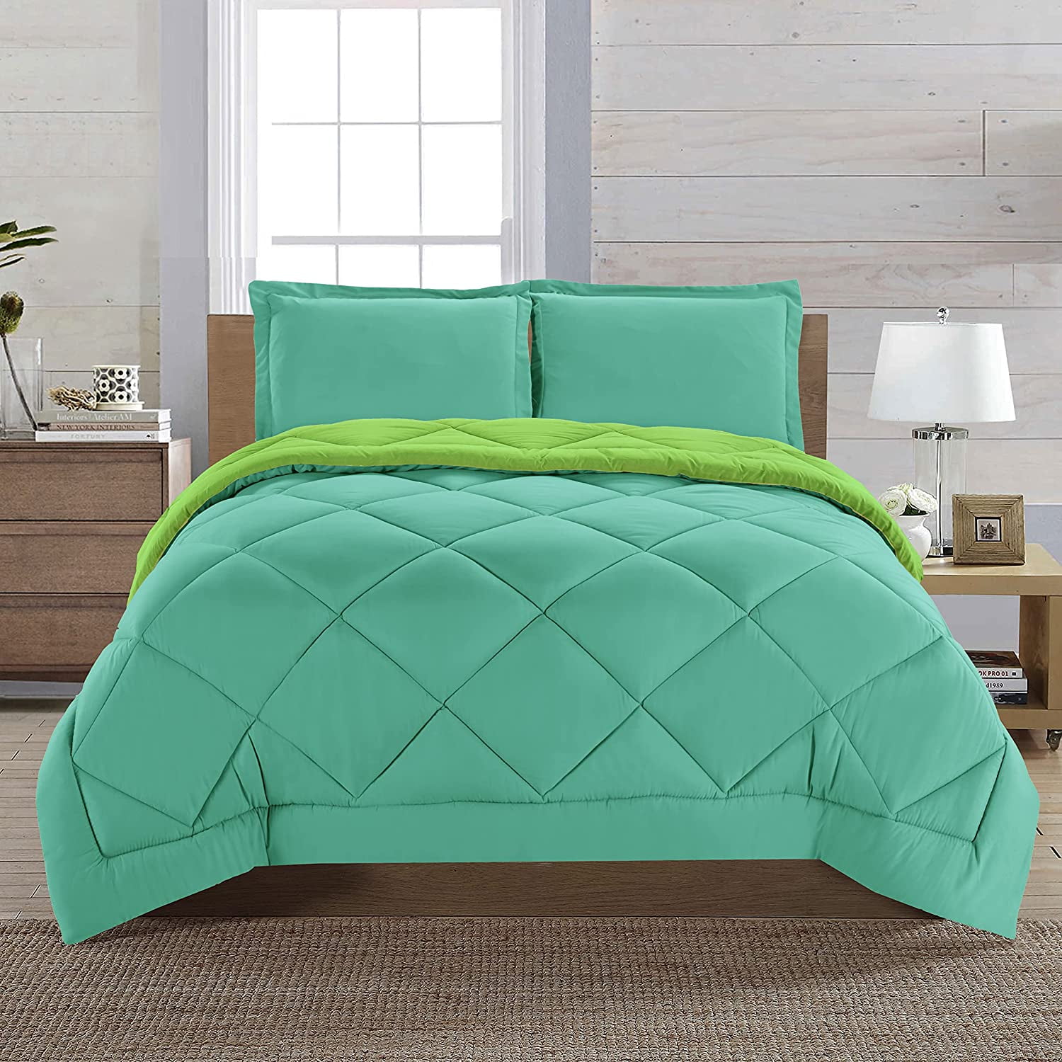 Celine Linen Down Alternative 2pc Comforter Set Twin, Aqua/Lime