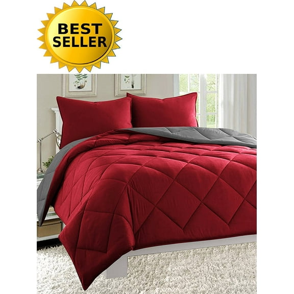 Celine Linen Down Alternative 2pc Comforter Set Twin, Red/Gray