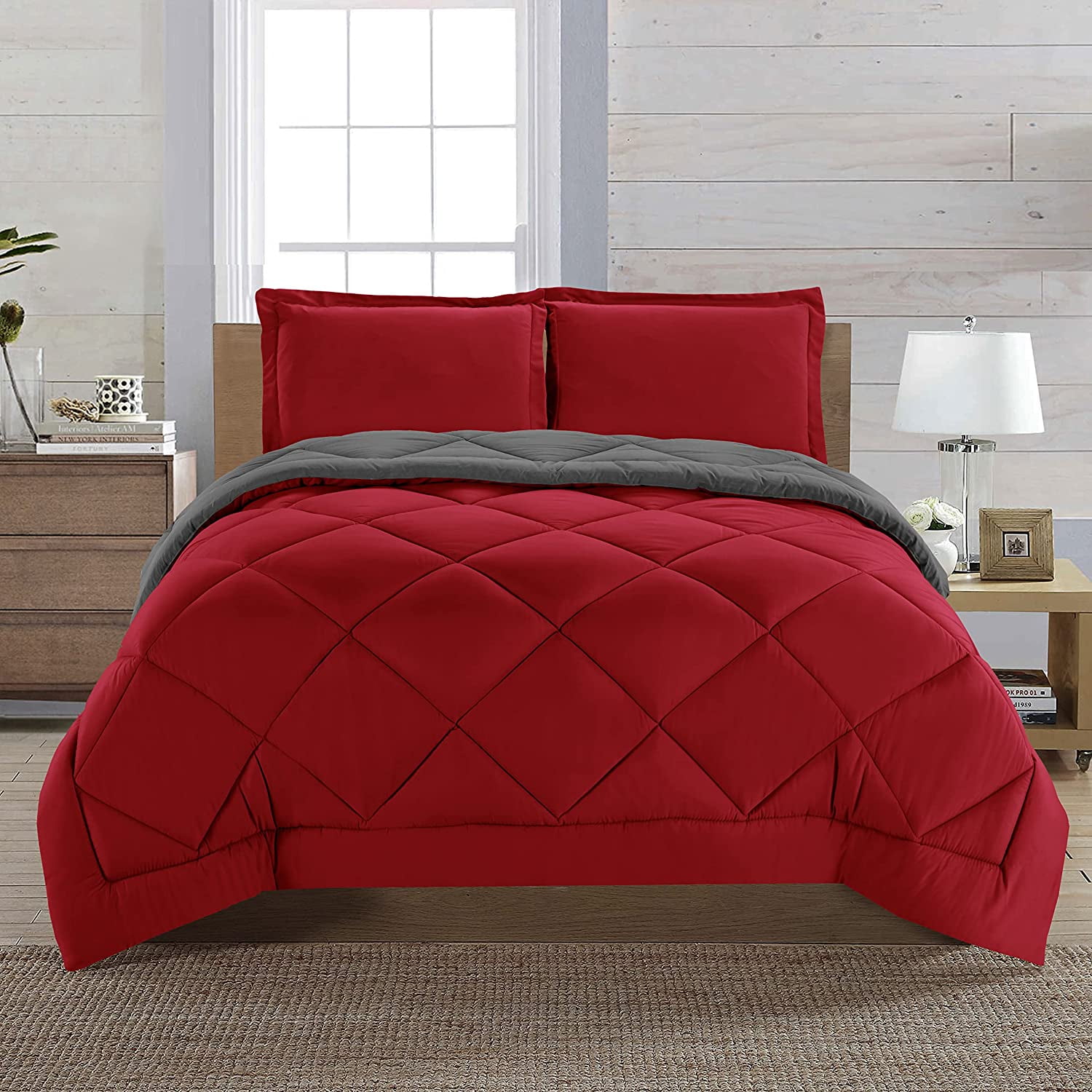 Celine Linen Down Alternative 2pc Comforter Set Twin, Red/Gray