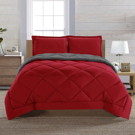 Celine Linen Down Alternative 2pc Comforter Set Twin, Red/Gray