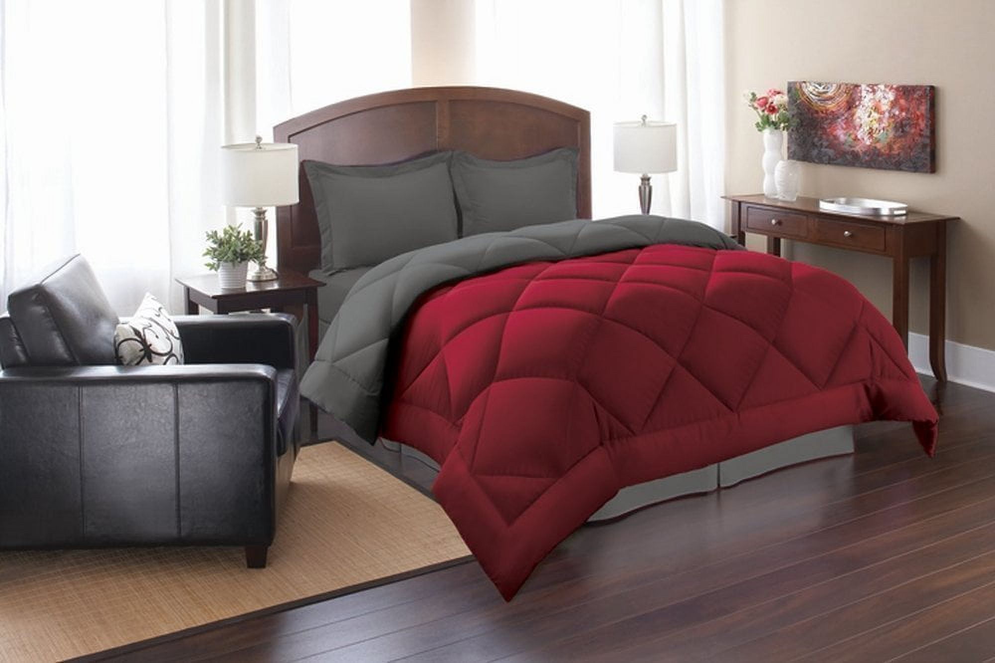 King Red and Gray Reversible Microfiber Down Alternative Comforter Set
