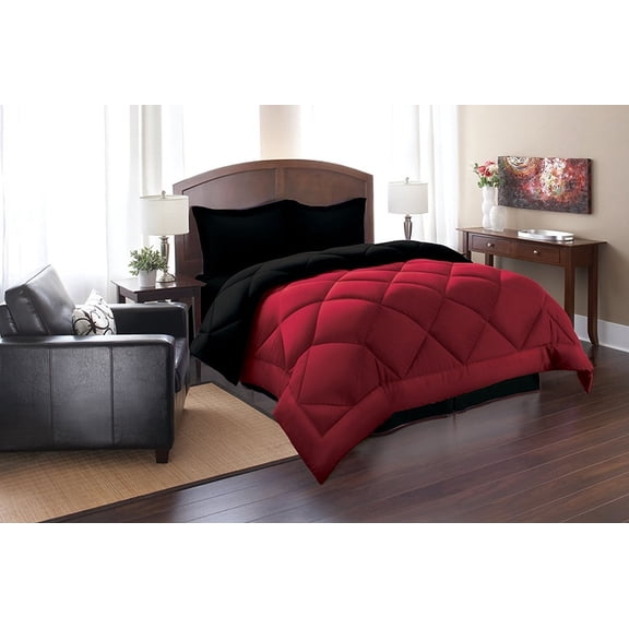 Celine Linen Down Alternative 3pc Comforter Set-Full/Queen, Black/Burgundy