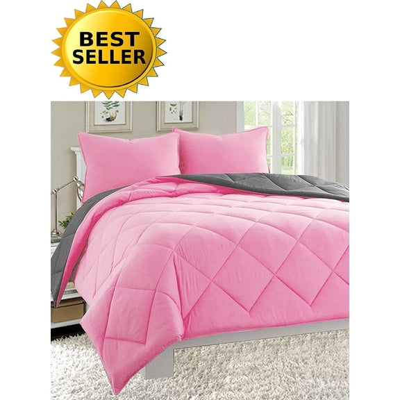 Celine Linen Down Alternative 3pc Comforter Set-King/Cal King, Pink/Gray