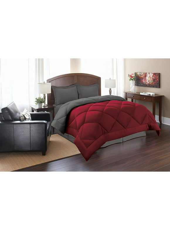 Celine Linen Goose Down Alternative Reversible 2pc Comforter Set-, Twin, Red/Gray