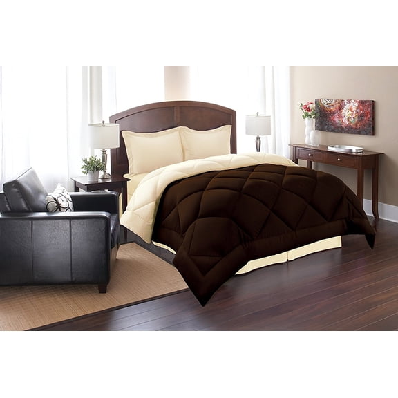 Celine Linen Goose Down Alternative Reversible 3pc Comforter Set-, King/Cal King, Brown/Cream