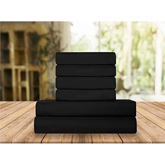 Celine Linen Holiday Gift 1500 Series Percale Wrinkle and Fade Resistant (6-Piece) Bedding Set, Full, Black