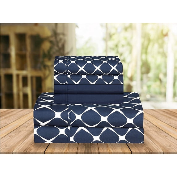 Celine Linen Holiday Gift Bloomingdale Pattern 1500 Series Percale Wrinkle and Fade Resistant (4-Piece) Bedding Set Twin/Twin XL Navy Blue