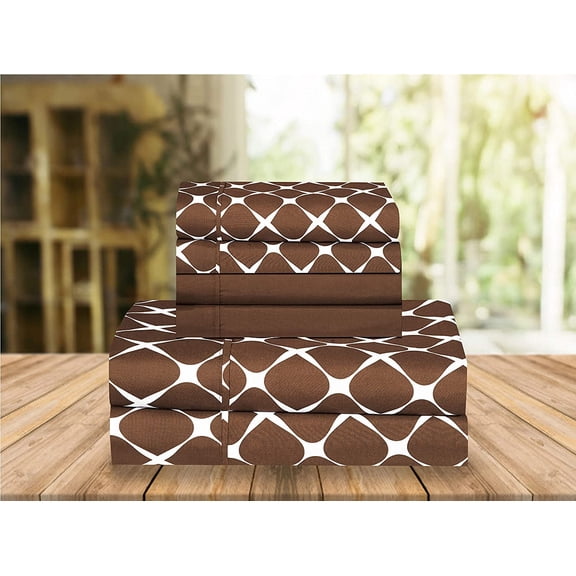 Celine Linen Holiday Gift Bloomingdale Pattern 1500 Series Percale Wrinkle and Fade Resistant (6-Piece) Bedding Set Full Chocolate