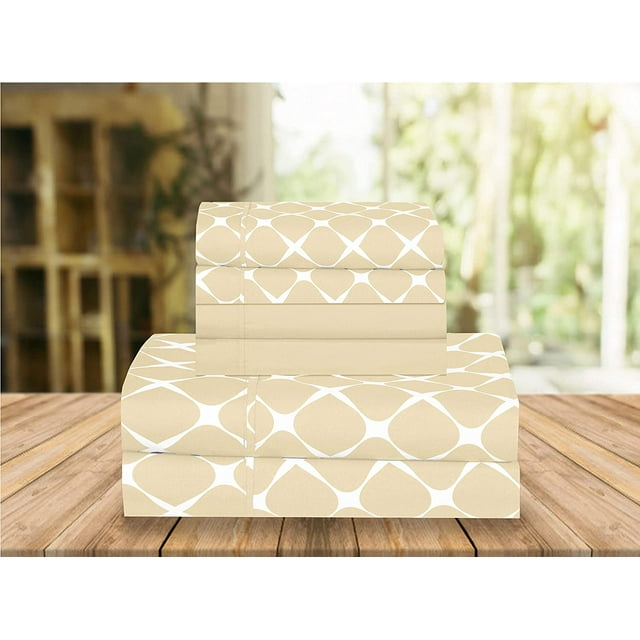 Celine Linen Holiday Gift Bloomingdale Pattern 1500 Series Percale Wrinkle and Fade Resistant (6-Piece) Bedding Set King Linen Cream