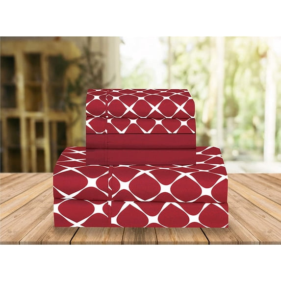 Celine Linen Holiday Gift Bloomingdale Pattern 1500 Series Percale Wrinkle and Fade Resistant (6-Piece) Bedding Set Queen Burgundy