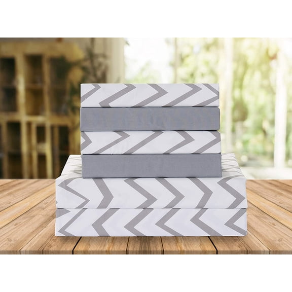 Celine Linen Holiday Gift Chevron Pattern 1500 Series Percale Wrinkle and Fade Resistant (6-Piece) Bedding Set, King, Grey
