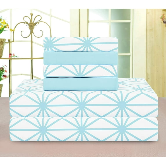 Celine Linen Holiday Gift Cube Pattern 1500 Series Percale Wrinkle and Fade Resistant (6-Piece) Bedding Set, Full, Aqua