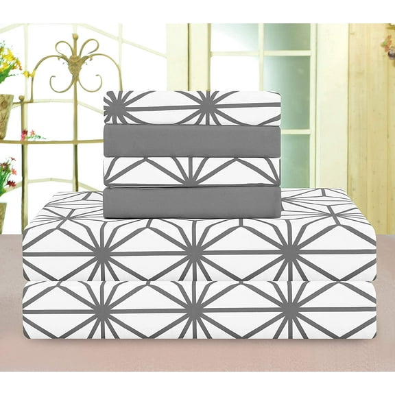 Celine Linen Holiday Gift Cube Pattern 1500 Series Percale Wrinkle and Fade Resistant (6-Piece) Bedding Set, Full, Gray