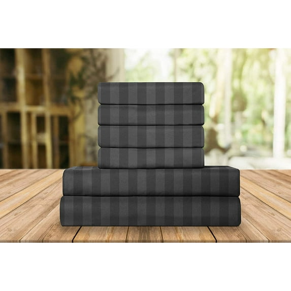 Celine Linen Holiday Gift Dobby Stripe 1500 Series Percale Wrinkle and Fade Resistant (6-Piece) Bedding Set, King, Stripe Platinum Grey