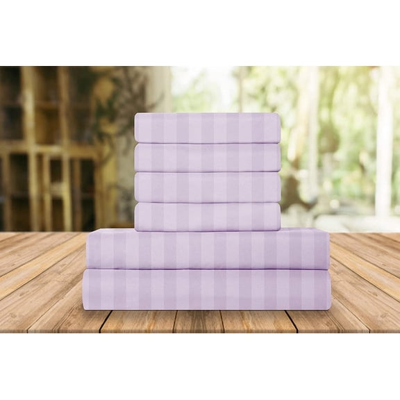 Celine Linen Holiday Gift Dobby Stripe 1500 Series Percale Wrinkle and Fade Resistant (6-Piece) Bedding Set, Queen, Periwinkle Lavender