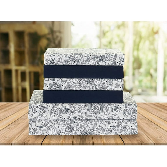 Celine Linen Holiday Gift Paisley Pattern 1500 Series Percale Wrinkle and Fade Resistant (6-Piece) Bedding Set, King, Paisley Navy Blue