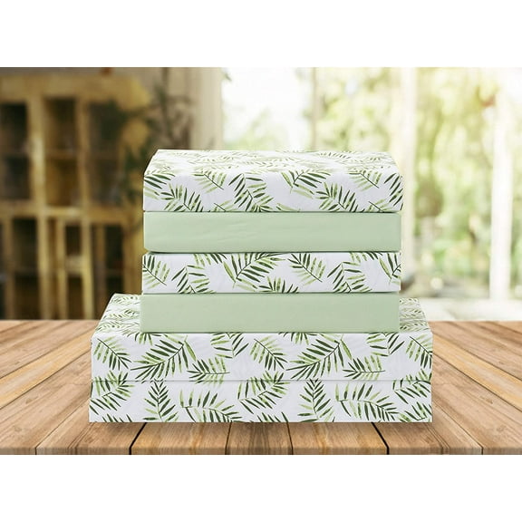 Celine Linen Holiday Gift Palm Leaves Pattern 1500 Series Percale Wrinkle and Fade Resistant (6-Piece) Bedding Set, Full, Palm Leaves