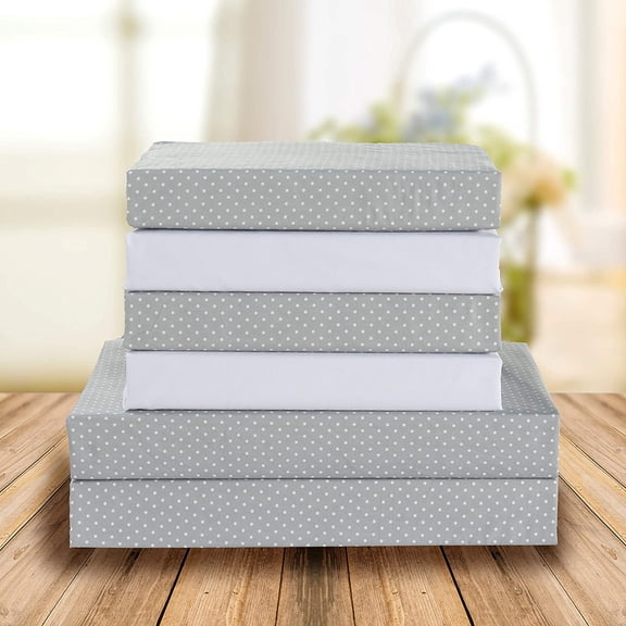 Celine Linen Holiday Gift Polkadot Pattern 1500 Series Percale Wrinkle and Fade Resistant (6-Piece) Bedding Set, Queen, Grey