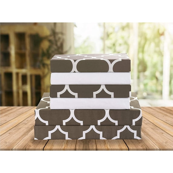 Celine Linen Holiday Gift Quatrefoil Pattern 1500 Series Percale Wrinkle and Fade Resistant (6-Piece) Bedding Set, Queen, Grey