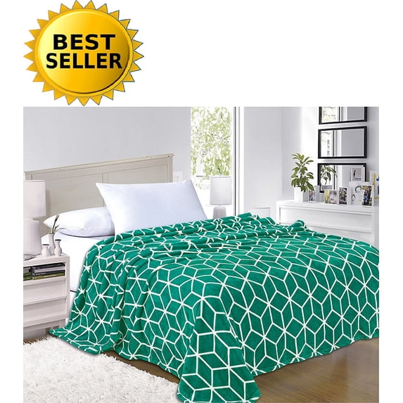 Celine Linen®- Luxury Micro-Fleece Ultra Plush Cube Pattern - All Season Blanket, Full/Queen, Turqouise
