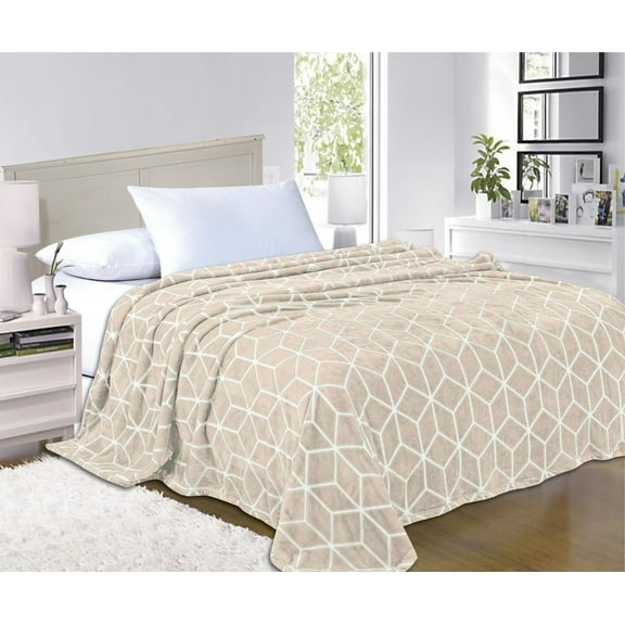 Celine Linen® Luxury Micro-Fleece Ultra Plush Cube Pattern - All Season Blanket, King/California King, Cream
