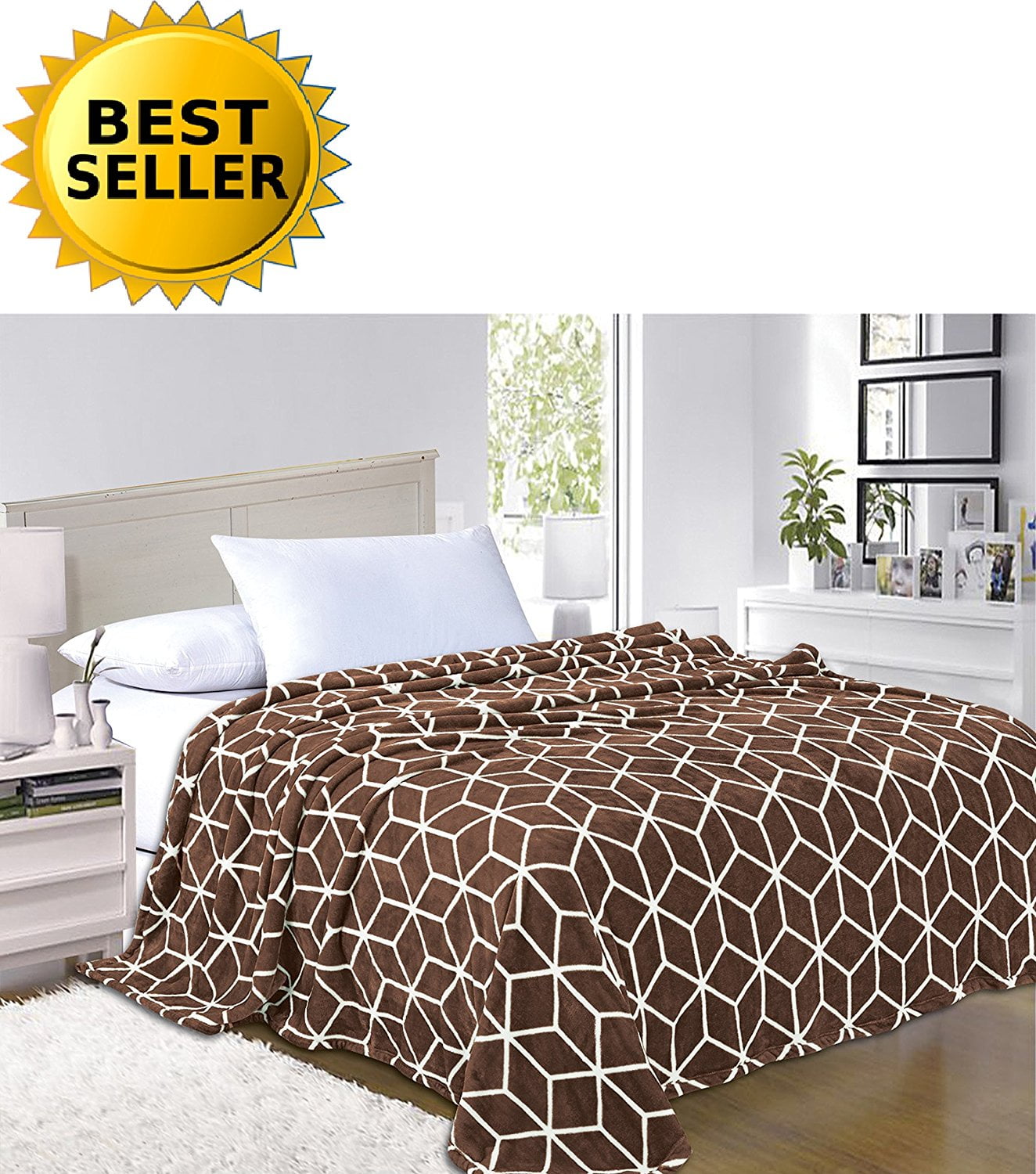 Chocolate Brown Geometric Twin XL Fleece Blanket