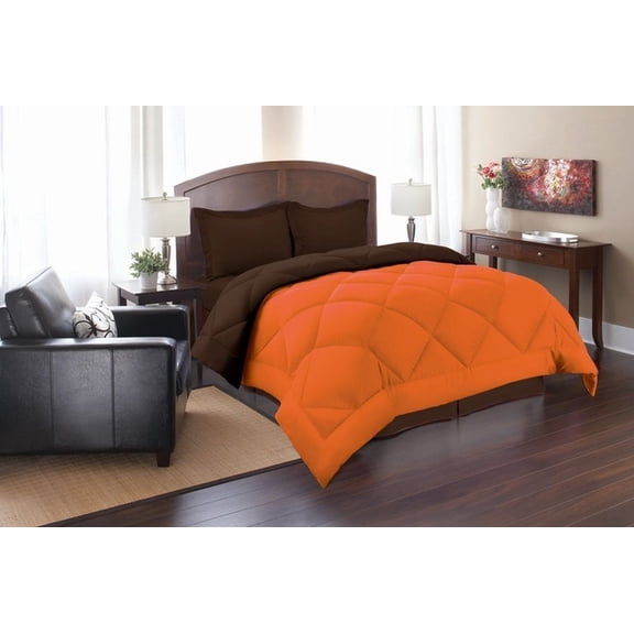 Celine Linen Goose Down Alternative Reversible 3pc Comforter Set-, Full/Queen, Orange/Chocolate