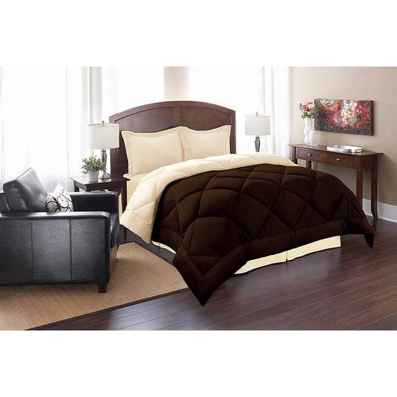 Celine Linen Goose Down Alternative Reversible 3pc Comforter Set-, King/Cal King, Brown/Cream