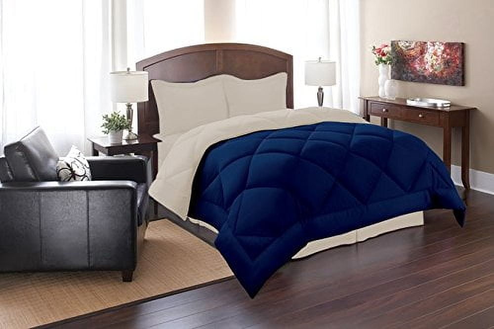 Celine Linen Goose Down Alternative Reversible 3pc Comforter Set-, King/Cal King, Navy/Cream