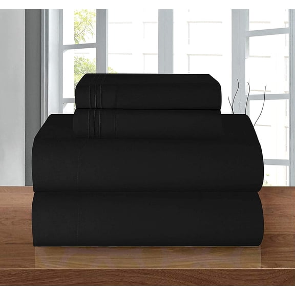 Celine Linen 1500 Thread Count Microfiber 4-Pc Sheet Set King, Black