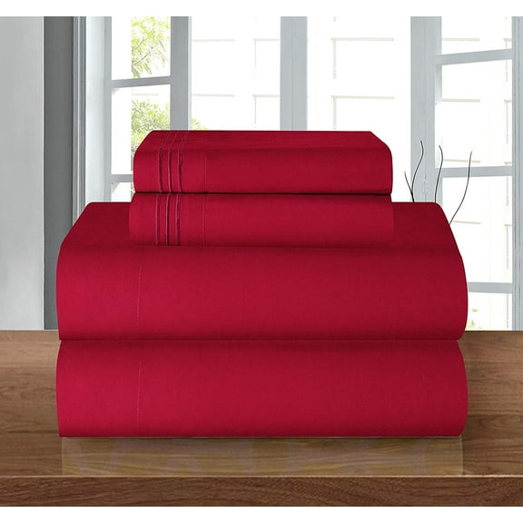Celine Linen 1500 Thread Count Microfiber 4-Pc Sheet Set Queen, Burgundy