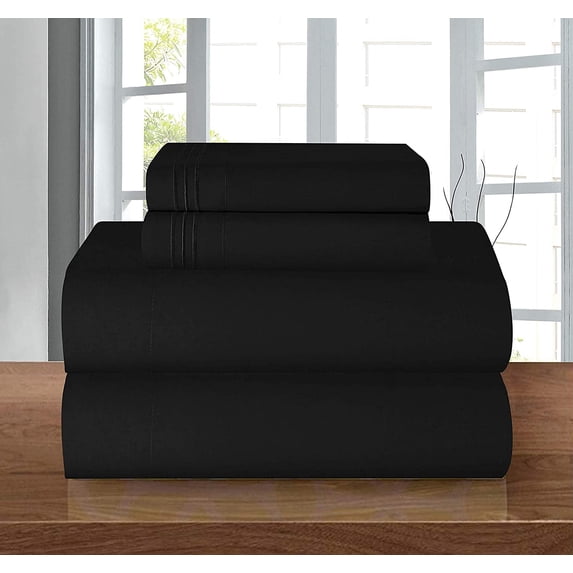 Celine Linen Series Microfiber 4-Pc Sheet Set Split King, Black