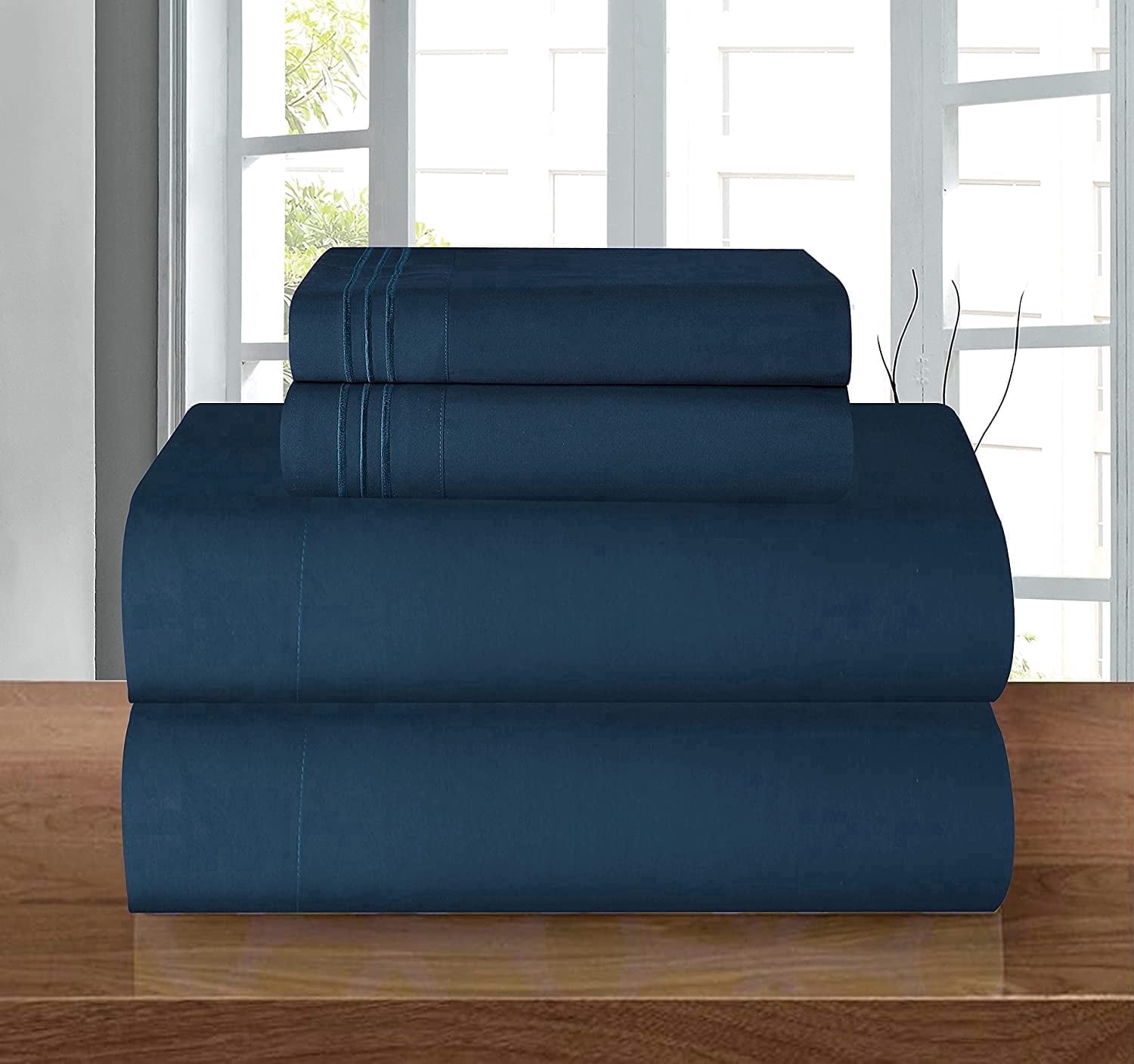 Celine Linen Series Microfiber 4-Pc Sheet Set Split King, Navy