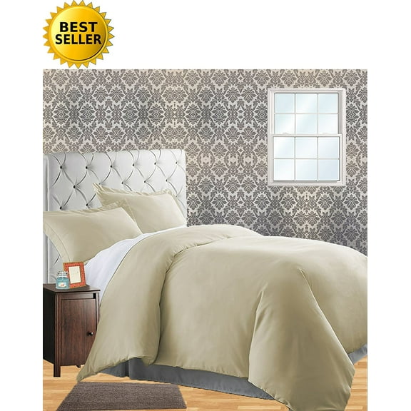 Celine Linen Wrinkle & Fade Resistant 2-Piece Duvet Cover Set - Protects and Covers your Comforter / Duvet Insert, 1500 Series LUXURIOUS 100% HypoAllergenic - Silky Soft, Twin/Twin XL, Cream