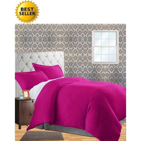 Celine Linen Wrinkle & Fade Resistant 3-Piece Duvet Cover Set - Protects and Covers your Comforter / Duvet Insert, 1500 Series LUXURIOUS 100% HypoAllergenic - Silky Soft, King/Cali King, Hot Pink