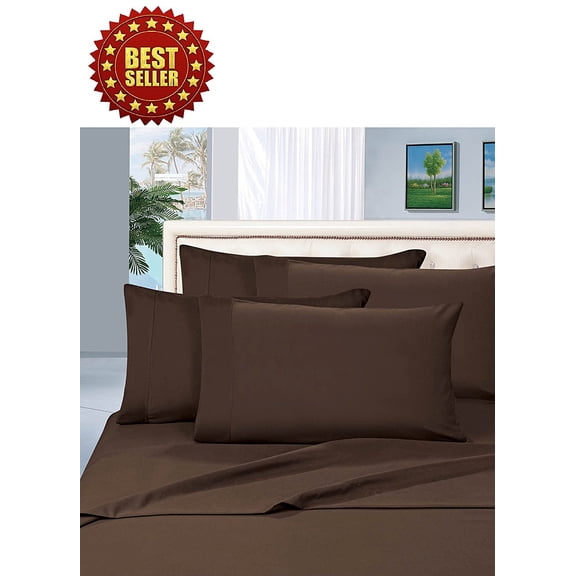 Celine Linen Wrinkle and Fade Resistant 1800 Series 4 Piece Bed Sheet Set, Deep Pocket up to 16 inch, Full Chocolate Brown