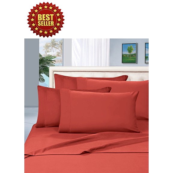 Celine Linen Wrinkle and Fade Resistant 1800 Series 4 Piece Bed Sheet Set, Deep Pocket up to 16 inch, Full Rust