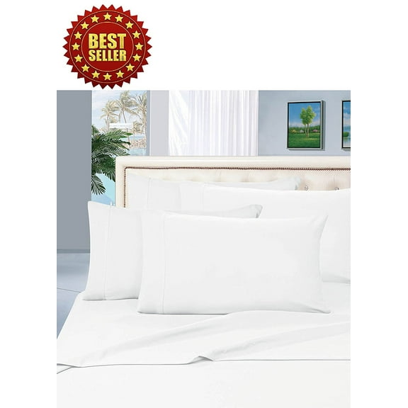 Celine Linen  Wrinkle and Fade Resistant 1800 Series 4-Piece Bed Sheet Set, Deep Pocket up to 16 inch, Full White