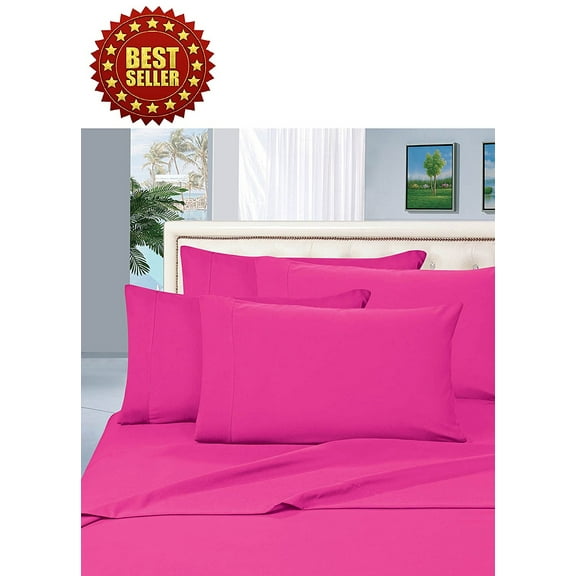 Celine Linen Wrinkle and Fade Resistant 1800 Series 4 Piece Bed Sheet Set, Deep Pocket up to 16 inch, King Pink