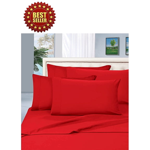 Celine Linen Wrinkle and Fade Resistant 1800 Series 4-Piece Bed Sheet Set, Deep Pocket up to 16 inch, King Red