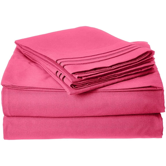 Celine Linen Wrinkle and Fade Resistant 1800 Series Luxurious 4-Piece Bed Sheet Set, Deep Pocket up to 16 inch, Full Pink