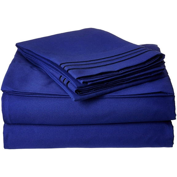 Celine Linen Wrinkle and Fade Resistant 1800 Series Luxurious 4-Piece Bed Sheet Set, Deep Pocket up to 16 inch, Full Royal Blue